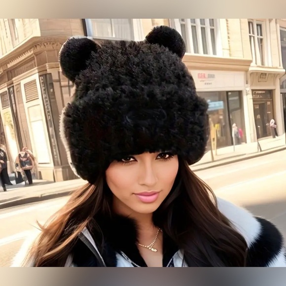 Fuzzy bear hat brand new in black - Picture 3 of 8